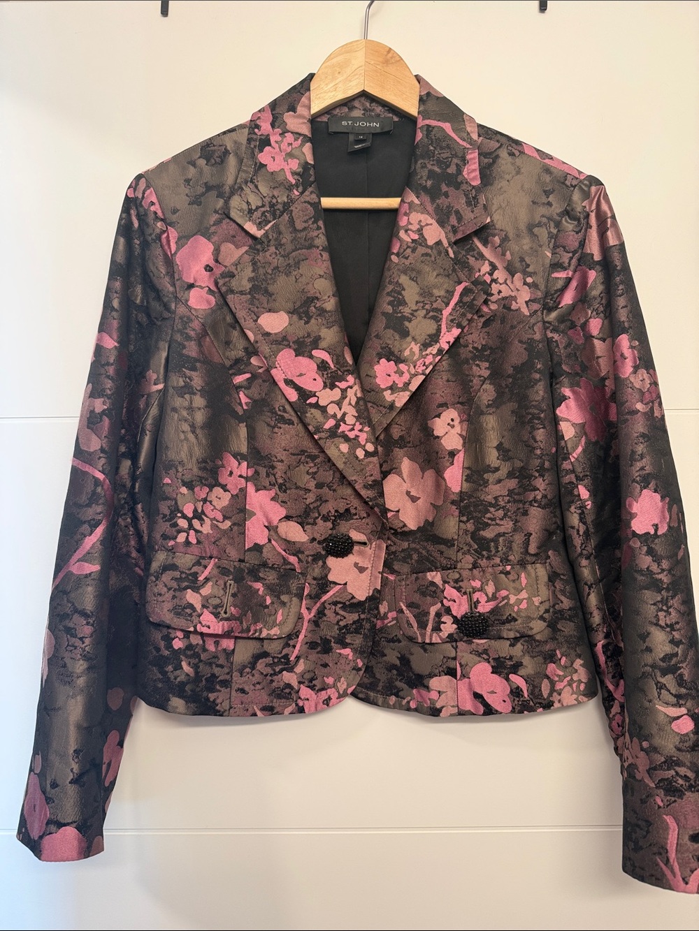 St. John Pink and Black Floral Brocade Blazer